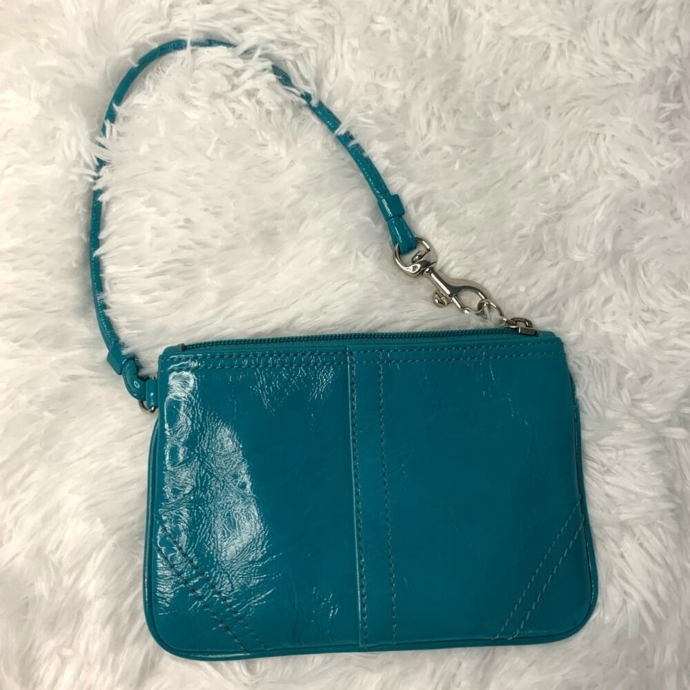 Coach Turquoise Patent Leather Wristlet